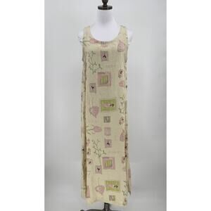Garron Vintage Green Floral Woven Linen Sleeveless Long Tank Dress Sz S